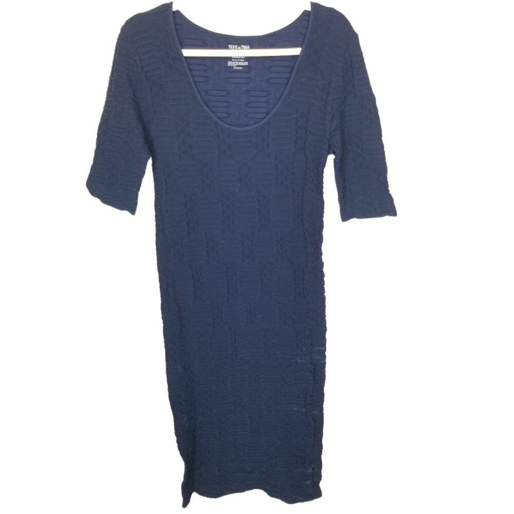 Tees By Tina Women Textured Maternity Dress OS Stretch Going Out Date Night Blue